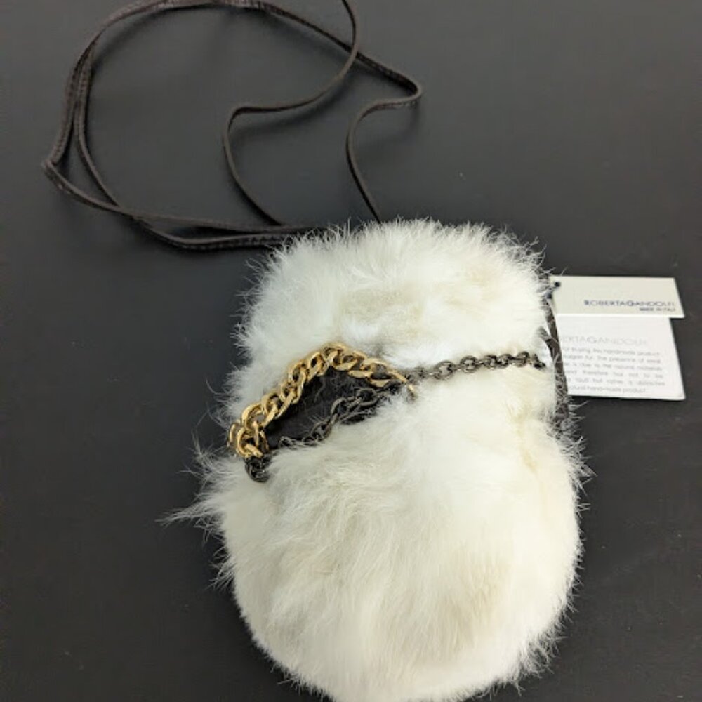 Roberta Gandolfi Italy handmade white Kalgan fur small evening shoulder bag, NWT